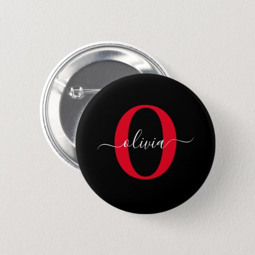 Personalized Monogram Script Name Black White Red Button