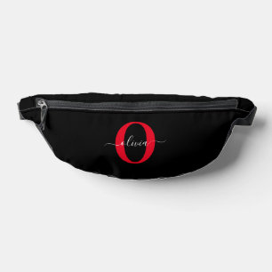 Personalized Monogram Script Name Black White Red Fanny Pack