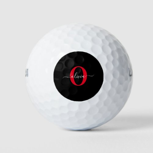 Personalized Monogram Script Name Black White Red Golf Balls