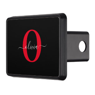 Personalized Monogram Script Name Black White Red Hitch Cover