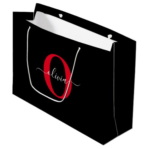 Personalized Monogram Script Name Black White Red Large Gift Bag