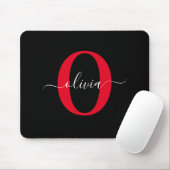 Personalized Monogram Script Name Black White Red Mouse Pad (With Mouse)