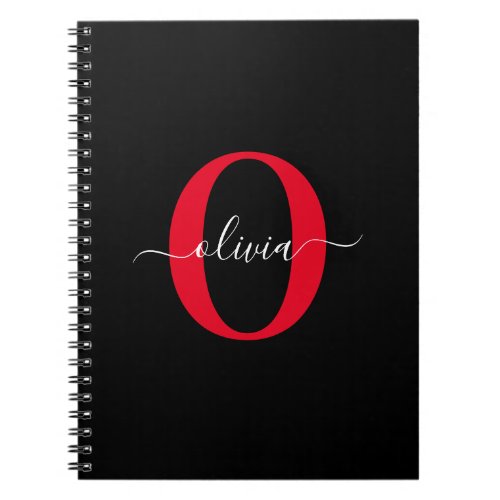 Personalized Monogram Script Name Black White Red Notebook