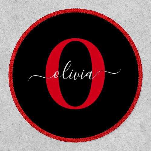 Personalized Monogram Script Name Black White Red Patch