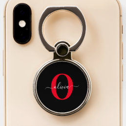 Personalized Monogram Script Name Black White Red Phone Ring Stand