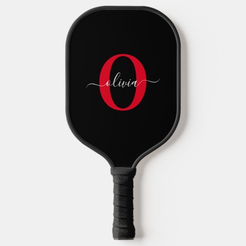 Personalized Monogram Script Name Black White Red Pickleball Paddle