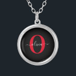 Personalized Monogram Script Name Black White Red Silver Plated Necklace<br><div class="desc">This elegant monogram and stylish script name design can be given as a gift for a birthday, wedding, bridal shower, anniversary, Mother's Day or any occasion. It can be personalized with the person's initial and name. You can change the font, font color, font size and background color using the Design...</div>