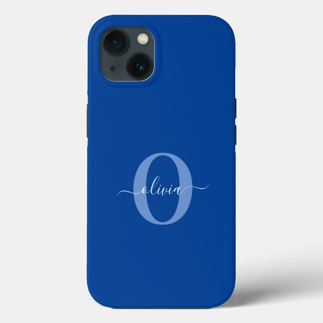 Personalized Monogram Script Name Blue White Case-Mate iPhone Case (Back)