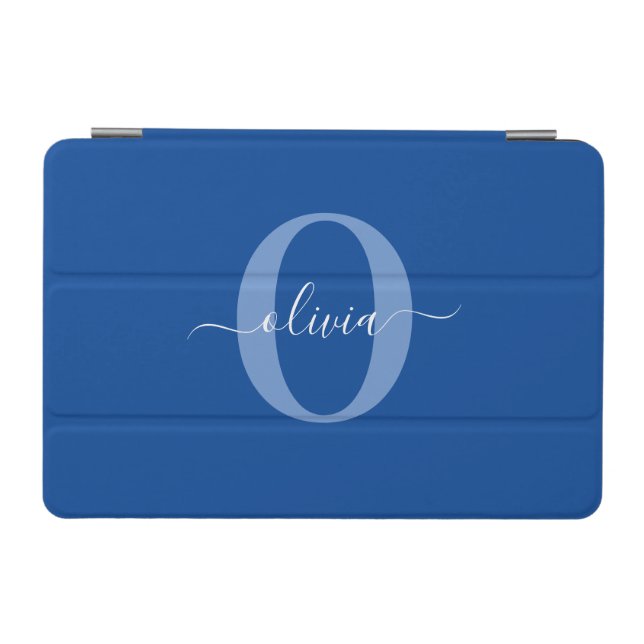 Personalized Monogram Script Name Blue White iPad Mini Cover (Horizontal)