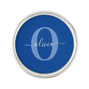 Personalized Monogram Script Name Blue White Lapel Pin