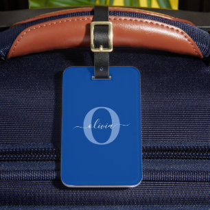 Personalized Monogram Script Name Blue White Luggage Tag