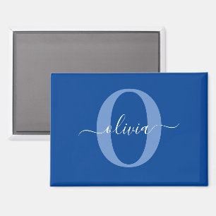Personalized Monogram Script Name Blue White Magnet