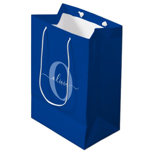 Personalized Monogram Script Name Blue White Medium Gift Bag