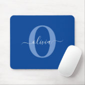 Personalized Monogram Script Name Blue White Mouse Pad (With Mouse)