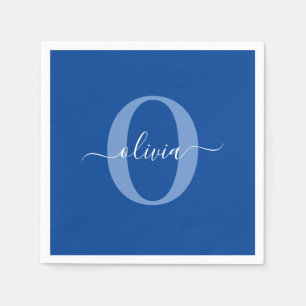 Personalized Monogram Script Name Blue White Napkins