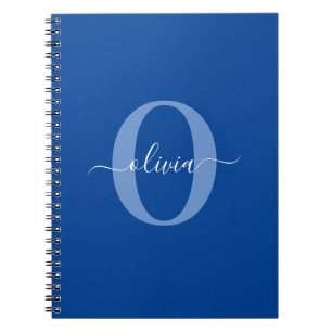 Personalized Monogram Script Name Blue White Notebook