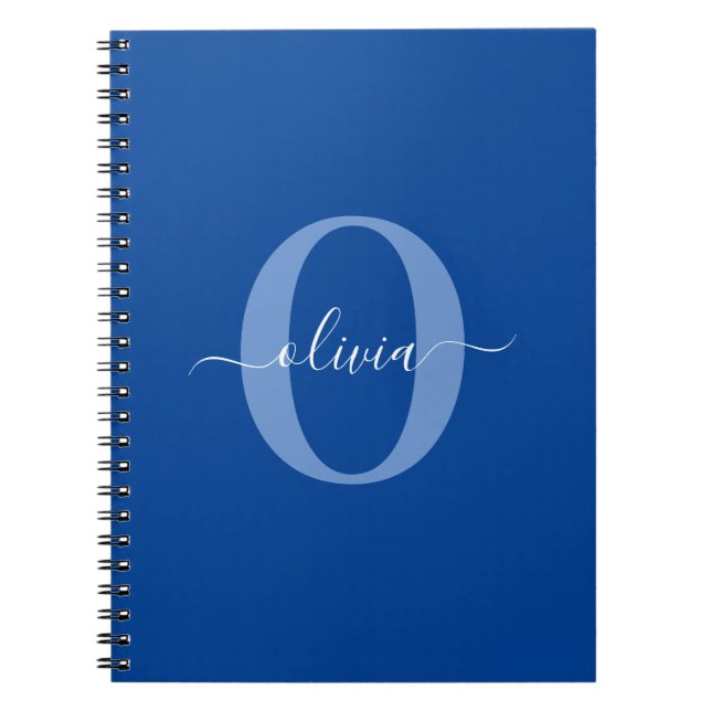Personalized Monogram Script Name Blue White Notebook (Front)