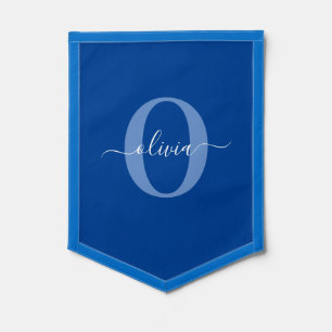 Personalized Monogram Script Name Blue White Pennant