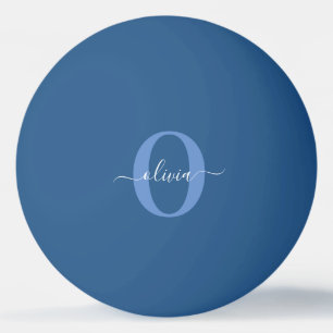 Personalized Monogram Script Name Blue White Ping Pong Ball