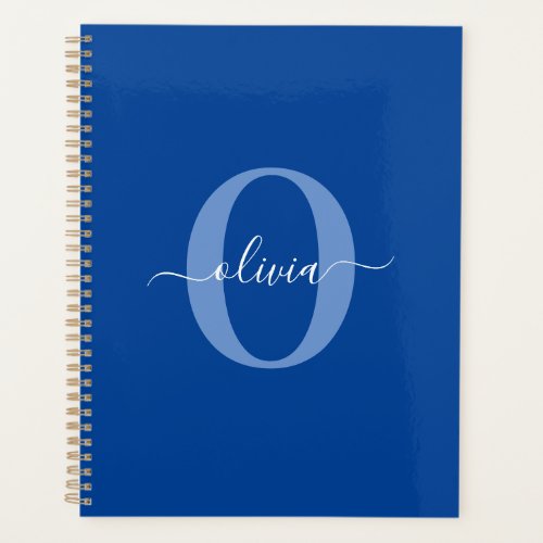 Personalized Monogram Script Name Blue White Planner