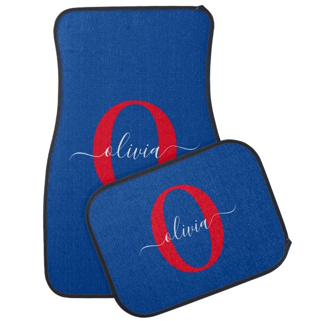 Personalized Monogram Script Name Blue White Red Car Floor Mat (Set)