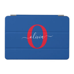 Personalized Monogram Script Name Blue White Red iPad Mini Cover