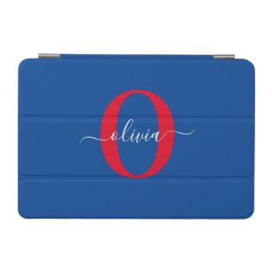 Personalized Monogram Script Name Blue White Red iPad Mini Cover