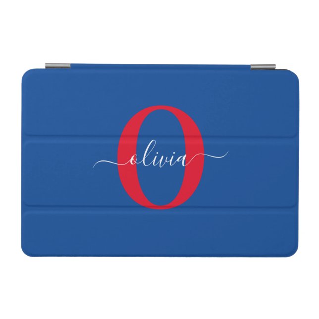 Personalized Monogram Script Name Blue White Red iPad Mini Cover (Horizontal)