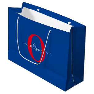 Personalized Monogram Script Name Blue White Red Large Gift Bag