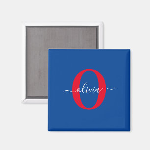 Personalized Monogram Script Name Blue White Red Magnet