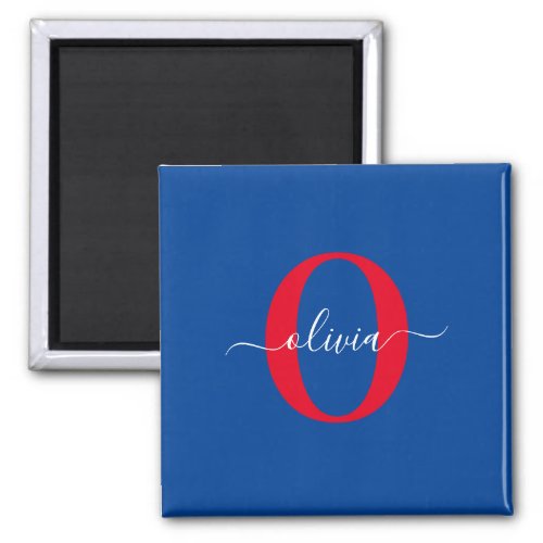 Personalized Monogram Script Name Blue White Red Magnet