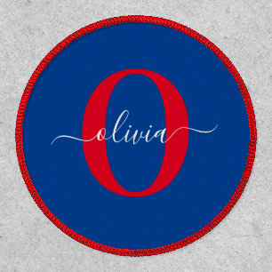 Personalized Monogram Script Name Blue White Red Patch