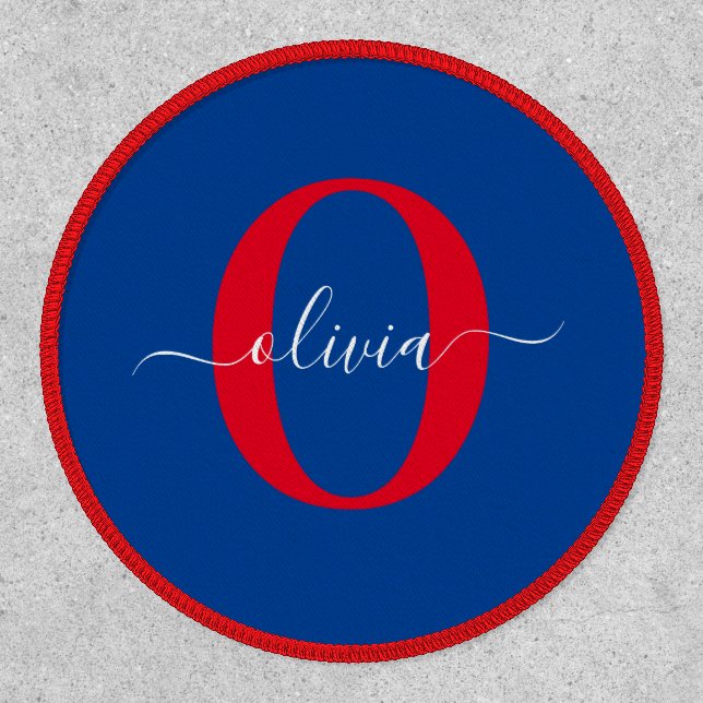 Personalized Monogram Script Name Blue White Red Patch (Front)