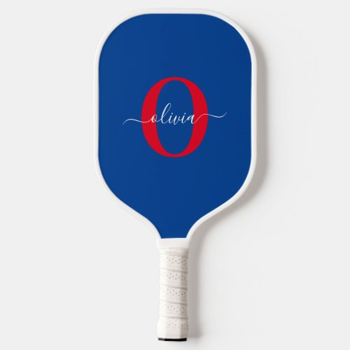 Personalized Monogram Script Name Blue White Red Pickleball Paddle