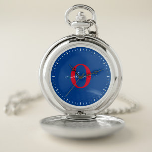 Personalized Monogram Script Name Blue White Red Pocket Watch