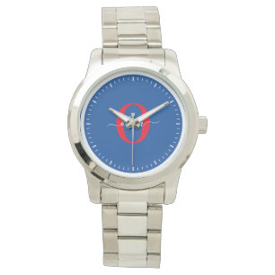 Personalized Monogram Script Name Blue White Red Watch