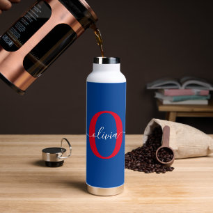 Personalized Monogram Script Name Blue White Red Water Bottle