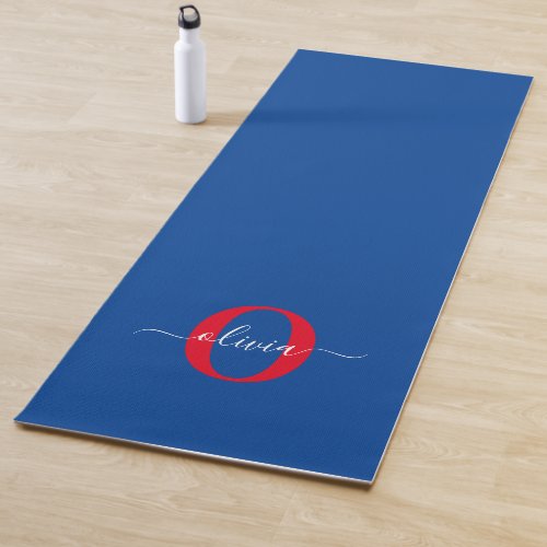 Personalized Monogram Script Name Blue White Red Yoga Mat