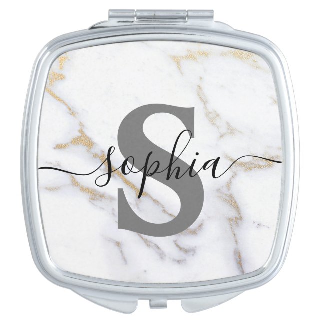 Personalized Monogram Script Name Initial Custom  Compact Mirror (Front)