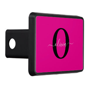 Personalized Monogram Script Name Pink Black White Hitch Cover
