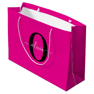 Personalized Monogram Script Name Pink Black White Large Gift Bag