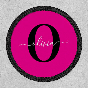 Personalized Monogram Script Name Pink Black White Patch