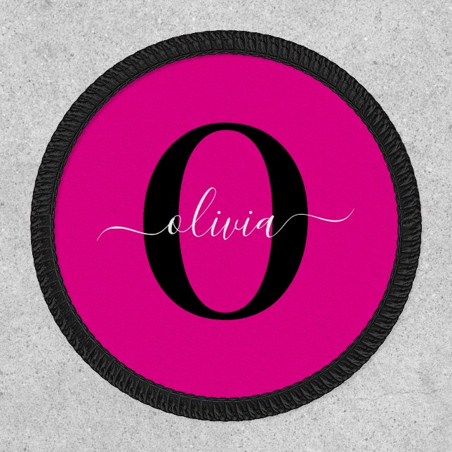 Personalized Monogram Script Name Pink Black White Patch (Front)