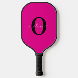 Personalized Monogram Script Name Pink Black White Pickleball Paddle