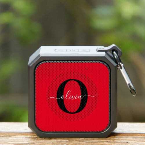 Personalized Monogram Script Name Red Black White Bluetooth Speaker