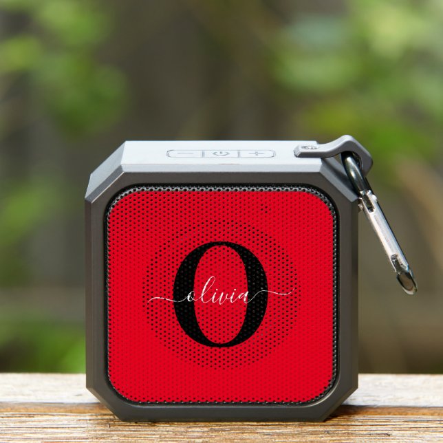 Personalized Monogram Script Name Red Black White Bluetooth Speaker (Insitu(Outdoor))