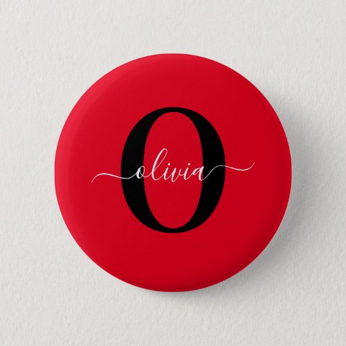 Personalized Monogram Script Name Red Black White Button