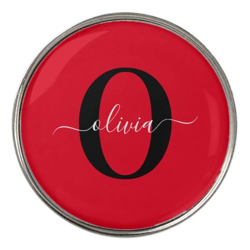 Personalized Monogram Script Name Red Black White Golf Ball Marker