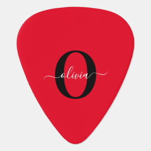 Personalized Monogram Script Name Red Black White Guitar Pick