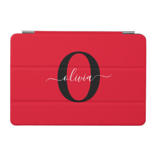 Personalized Monogram Script Name Red Black White iPad Mini Cover